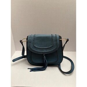 Boho Blue Braided Tassel Crossbody Bag Faux Leather Saddle Handbag Gold Hardware